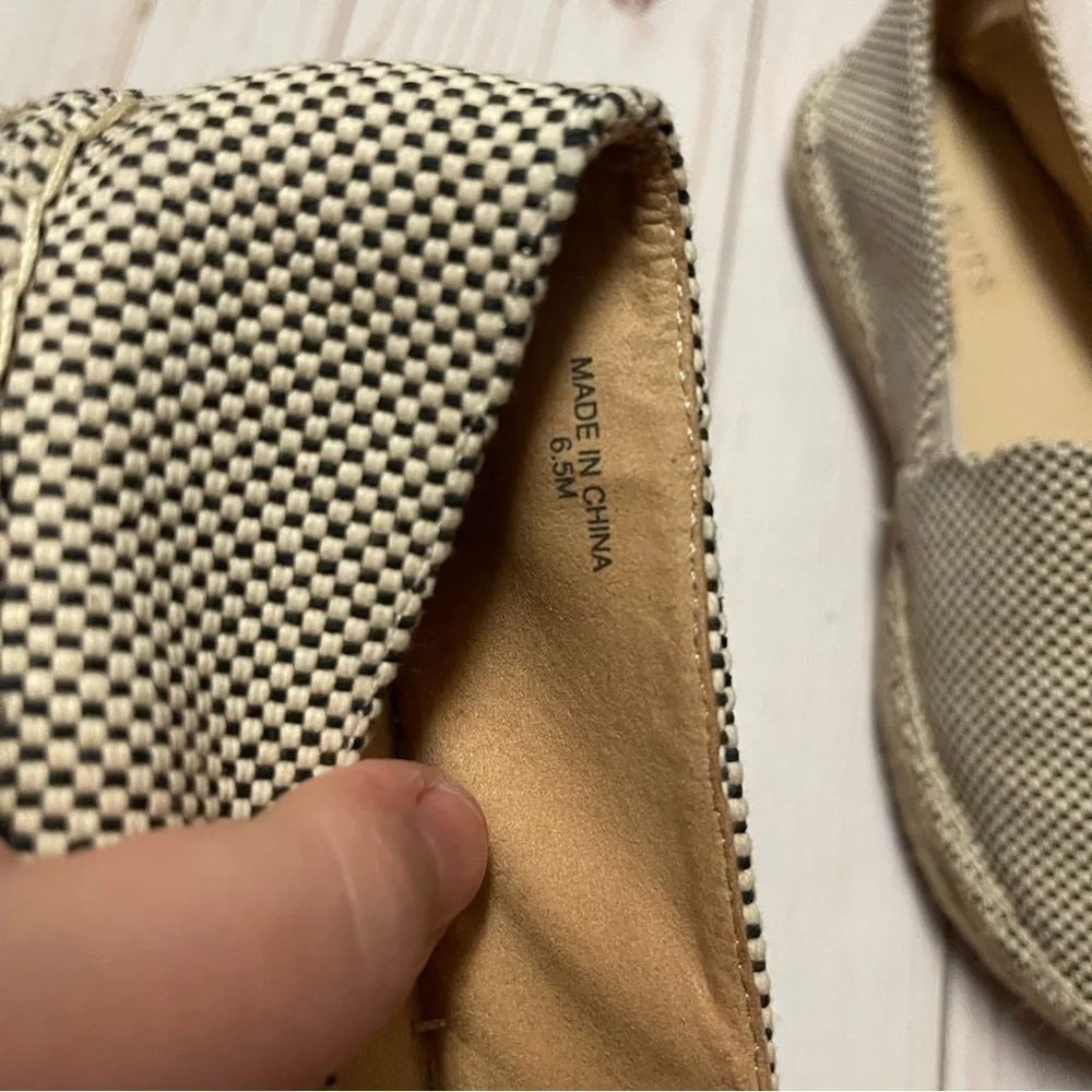 Talbots Izzy Espadrille Two Tone Check Print Slip On Flats Women's Size 6.5